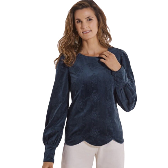 Soft Surroundings Women's Navy Blue Corinthia Long Sleeve Top Blouse Medium NWT - Picture 1 of 12